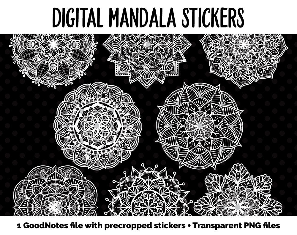 Digital Mandala Planner Stickers | GoodNotes & iPad | Black and White