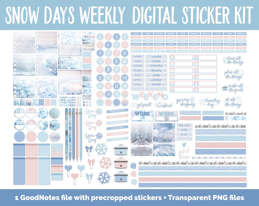 Snow Days Weekly Digital Sticker Kit | GoodNotes & iPad | Digital Planner Stickers, Sticky Notes, Washi, Trackers and More!