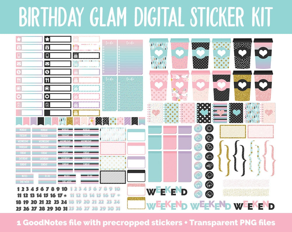Birthday Glam Digital Stickers