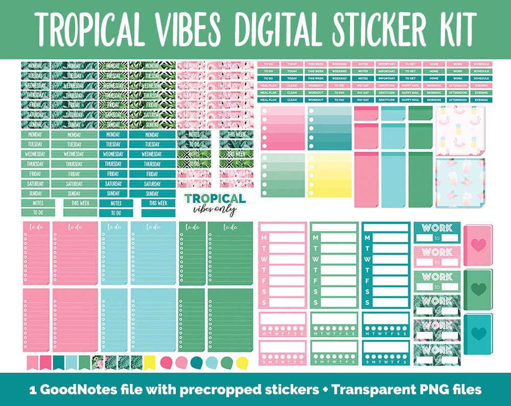 Tropical Vibes Digital Stickers | GoodNotes, iPad & Android | August, Summer, Beach, Vacation
