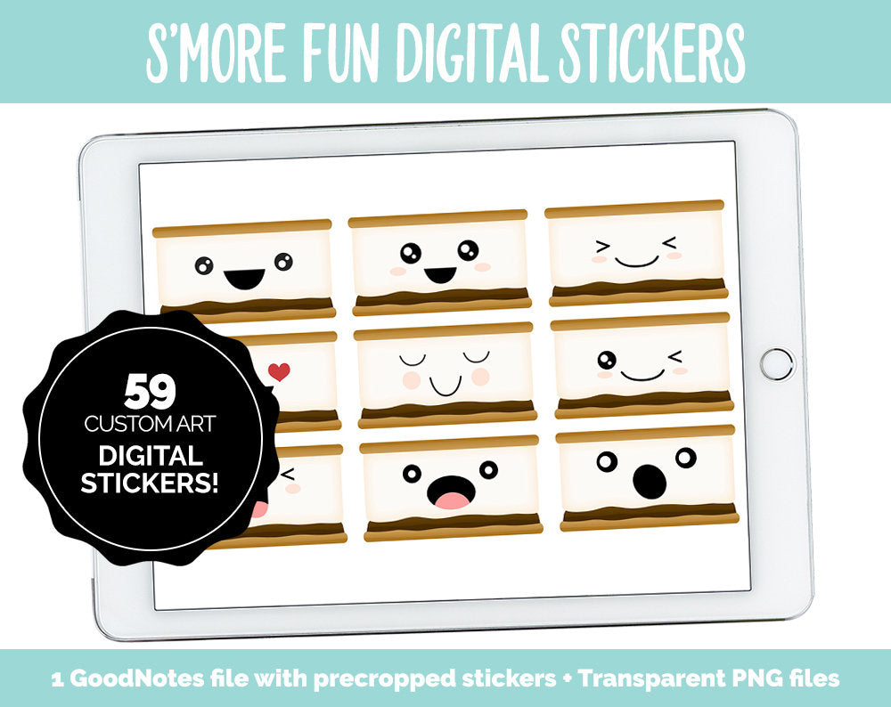 S’more Fun Emoji Digital Sticker Mini Kit | GoodNotes, iPad and Android | Mood Tracker, Camping, Food