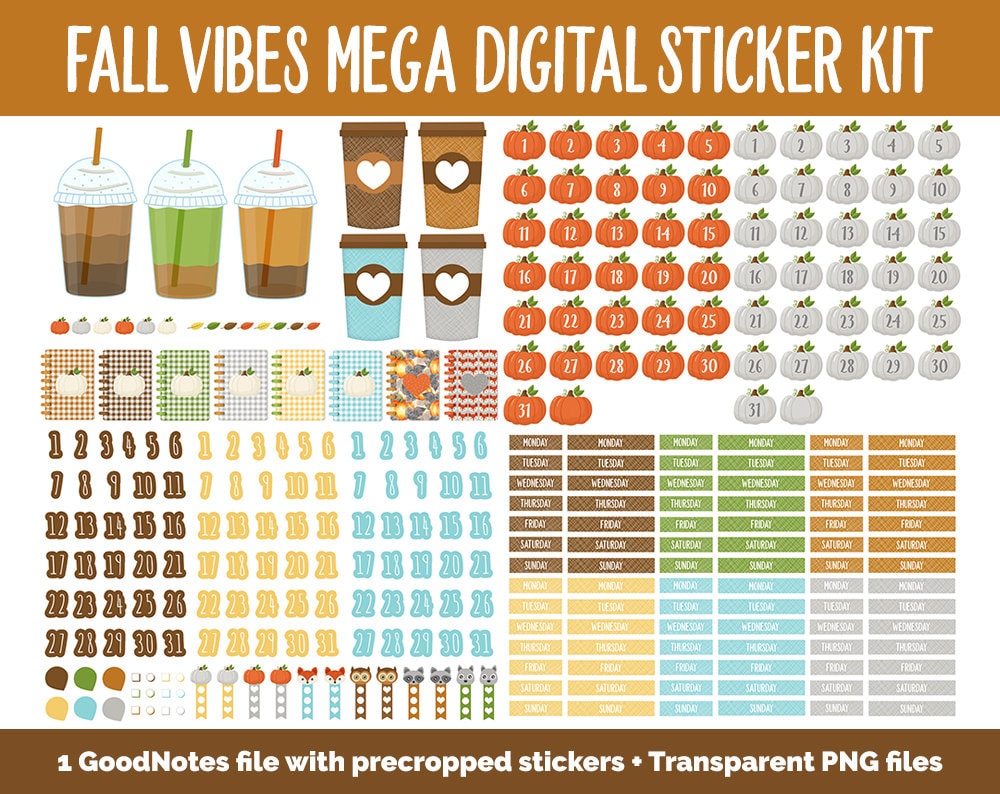 Fall Vibes Digital Planner Sticker Mega Kit | GoodNotes, iPad and Android | Autumn, September