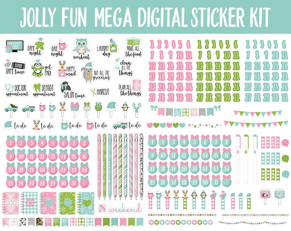 Jolly Fun Digital Sticker Mega Bundle | GoodNotes & iPad | Christmas, Holiday, December, Calendar Dates, Trackers and More!