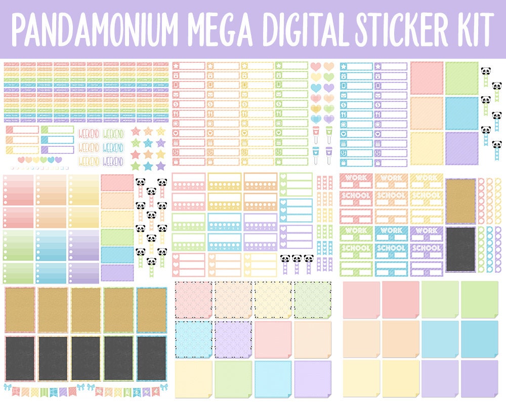 Panda-monium Digital Sticker Mega Bundle | GoodNotes & iPad | May, Pandas, Rainbow, Adulting, Calendar Dates, Trackers and More!