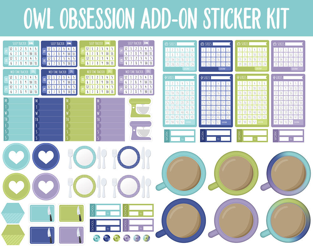 Owl Obsession Add-On Digital Planner Stickers | GoodNotes, iPad and Android | Spring, April, May, Trackers, Meal Planning, Fitness