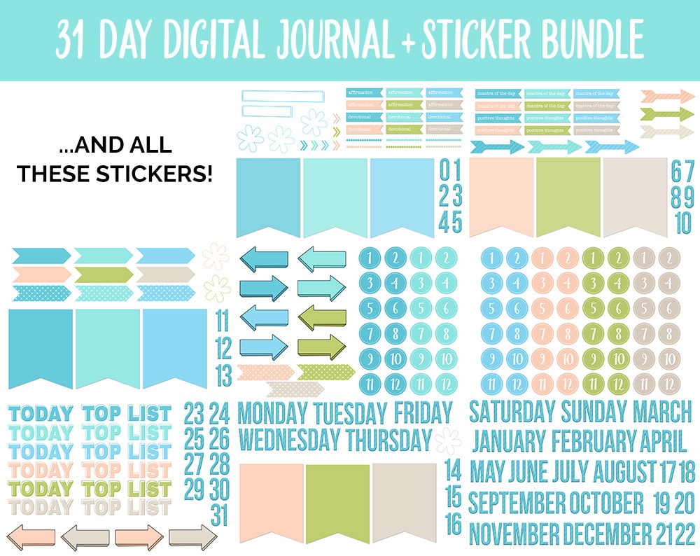 31 Day Digital Journal + Sticker Bundle | Seaside Theme