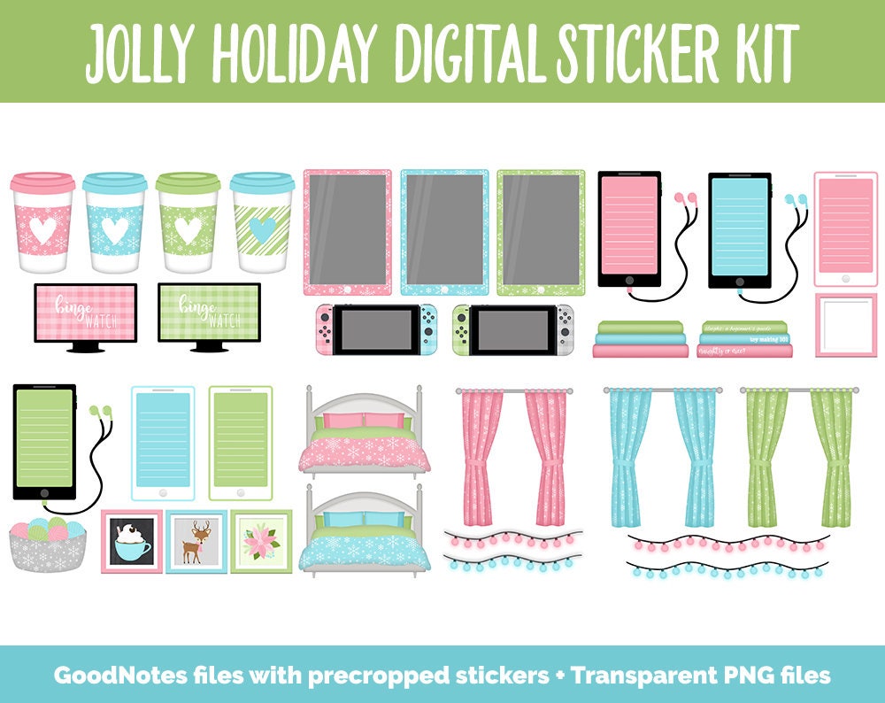 Jolly Holiday Digital Sticker Mega Bundle | GoodNotes & iPad | December, Christmas, Winter, Kawaii, Adulting, Moods, Tasks