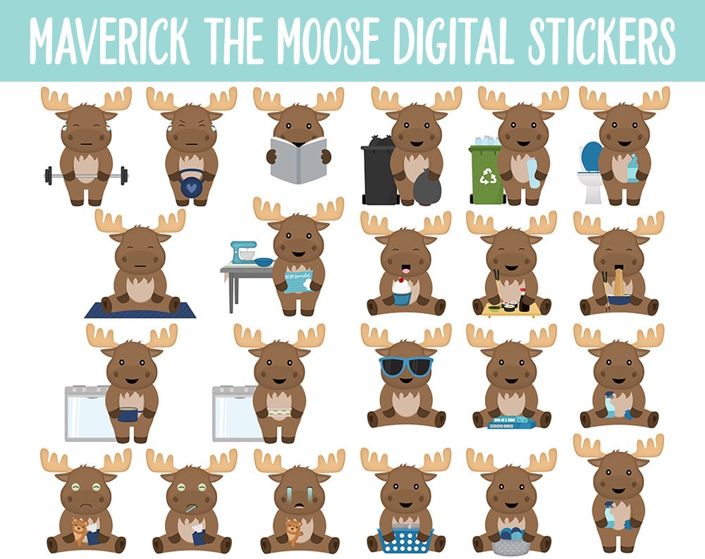 Maverick the Moose Digital Planner Stickers | GoodNotes, iPad and Android | Animals, Arctic, Winter, Adulting