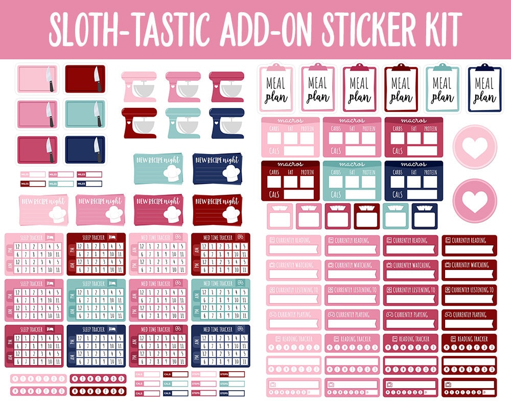 Sloth-tastic Add-On Digital Stickers | GoodNotes & iPad | Valentine, Trackers, Budget, Fitness, Health, Habits