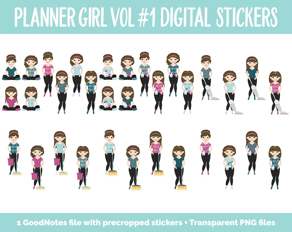 Planner Girls Vol #1 Domestic Divas Digital Stickers | Light Skin | GoodNotes, iPad and Android | Chores, Tasks, Clean