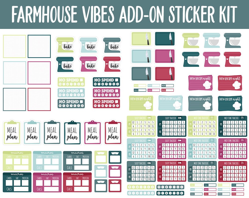 Farmhouse Vibes Add-On Digital Stickers | GoodNotes & iPad | Trackers, Budget, Fitness, Health, Habits