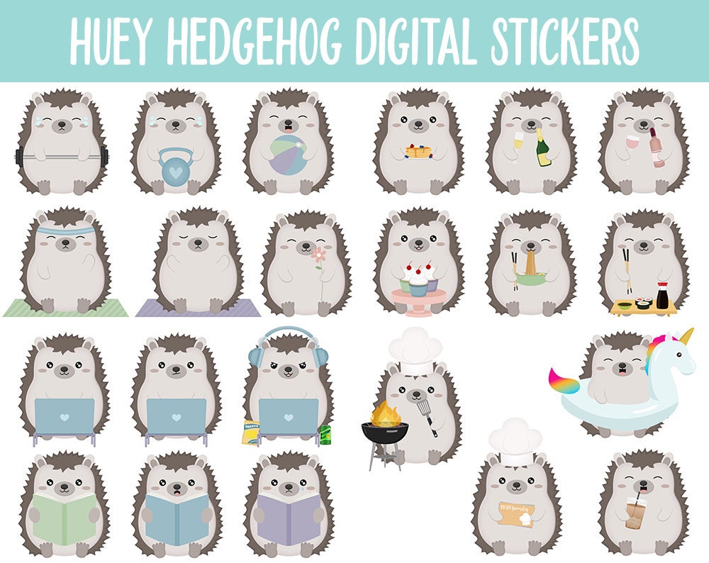 Huey the Hedgehog Digital Planner Stickers | GoodNotes, iPad and Android | Kawaii, Cleaning, Work, Tasks, Activities, Planning