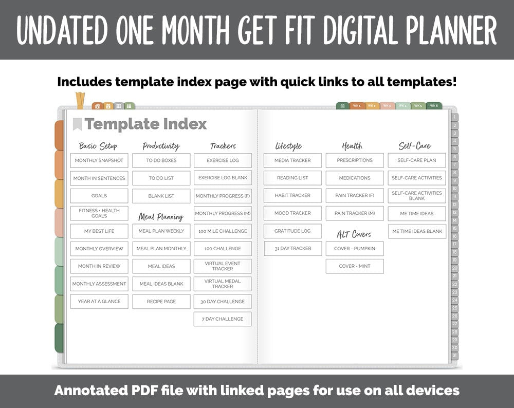 NEW! Undated Get Fit One Month Digital Planner | Autumn - Best Health Edition | GoodNotes, iPad & Android | Fitness, Self-Care