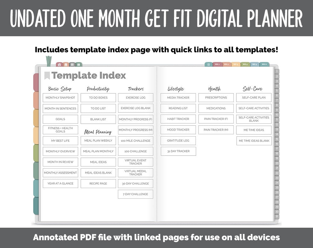 NEW! Undated Get Fit One Month Digital Planner | Farmstead - Best Health Edition | GoodNotes, iPad & Android | Fitness, Self-Care