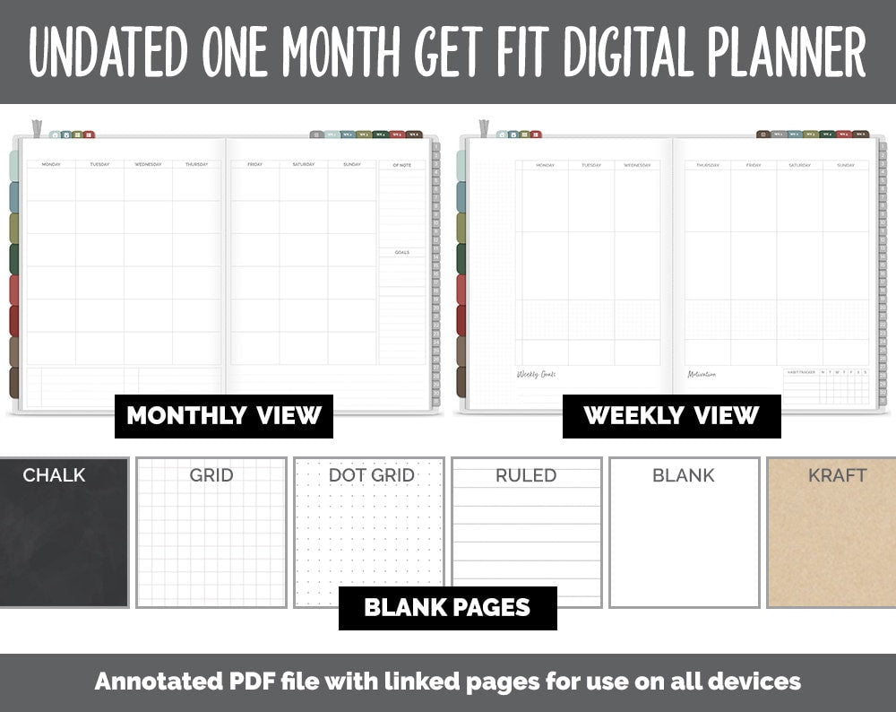 NEW! Undated Get Fit One Month Digital Planner | Breezy - Best Health Edition | GoodNotes, iPad & Android | Fitness, Self-Care