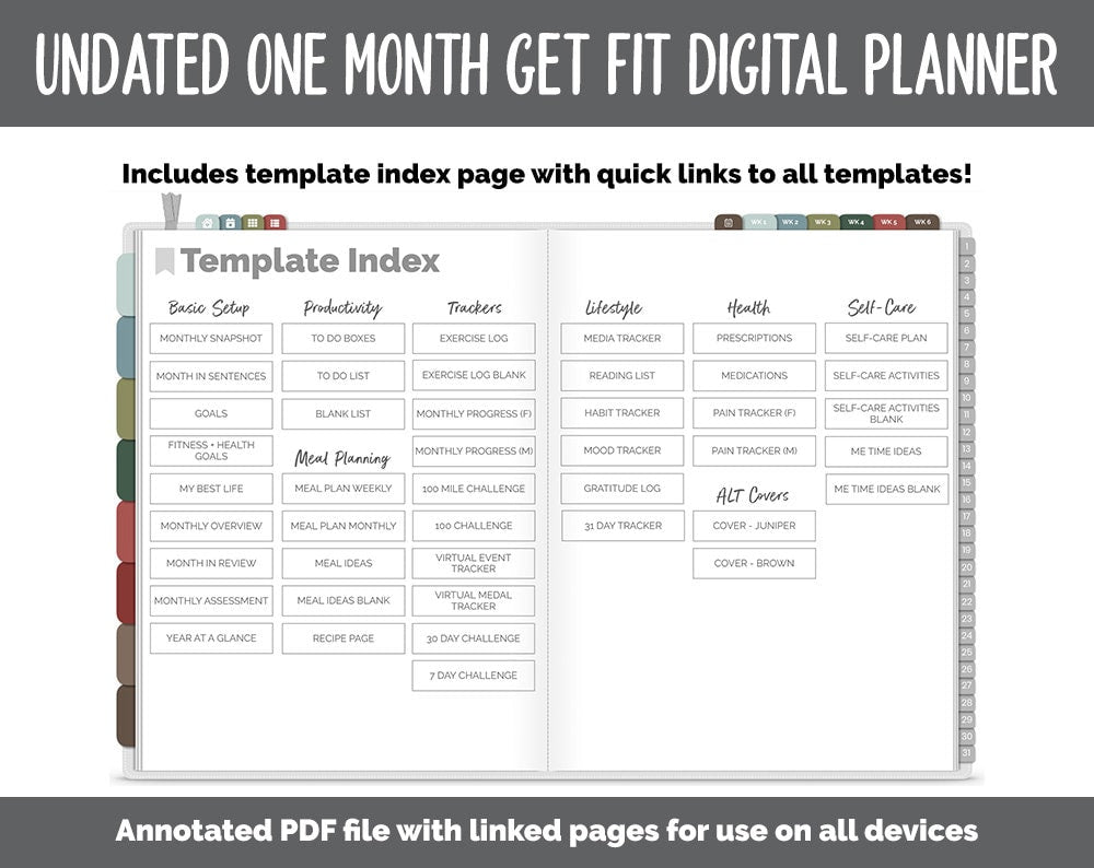 NEW! Undated Get Fit One Month Digital Planner | Breezy - Best Health Edition | GoodNotes, iPad & Android | Fitness, Self-Care
