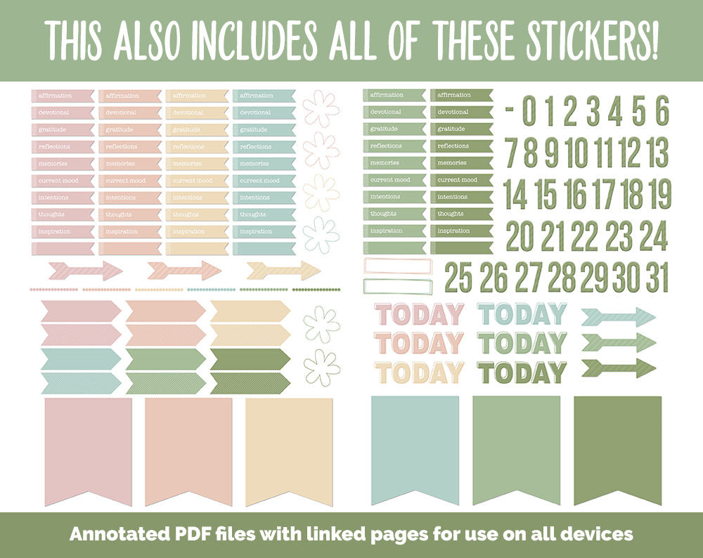 31 Day Digital Journal + Sticker Bundle | Flourish Theme