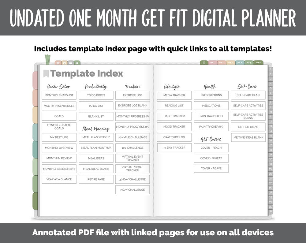 NEW! Undated Get Fit One Month Digital Planner | Flourish Theme - Best Health Edition | GoodNotes, iPad & Android | Fitness, Self-Care