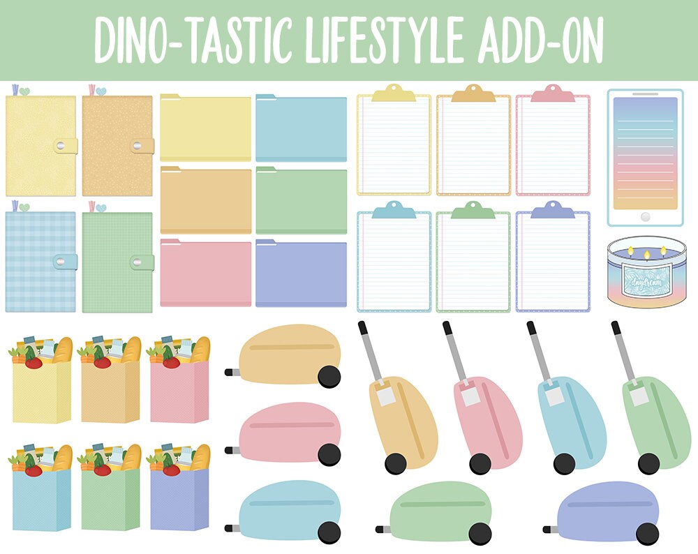 Dino-tastic Lifestyle Add-On Digital Stickers | GoodNotes & iPad | TV, Playlist, Travel, Reading, Work, Groceries