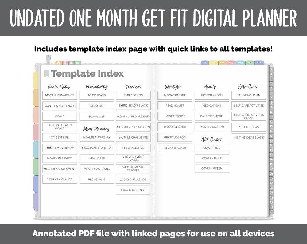 NEW! Undated Get Fit One Month Digital Planner | Daydream Theme - Best Health Edition | GoodNotes, iPad & Android | Fitness, Self-Care
