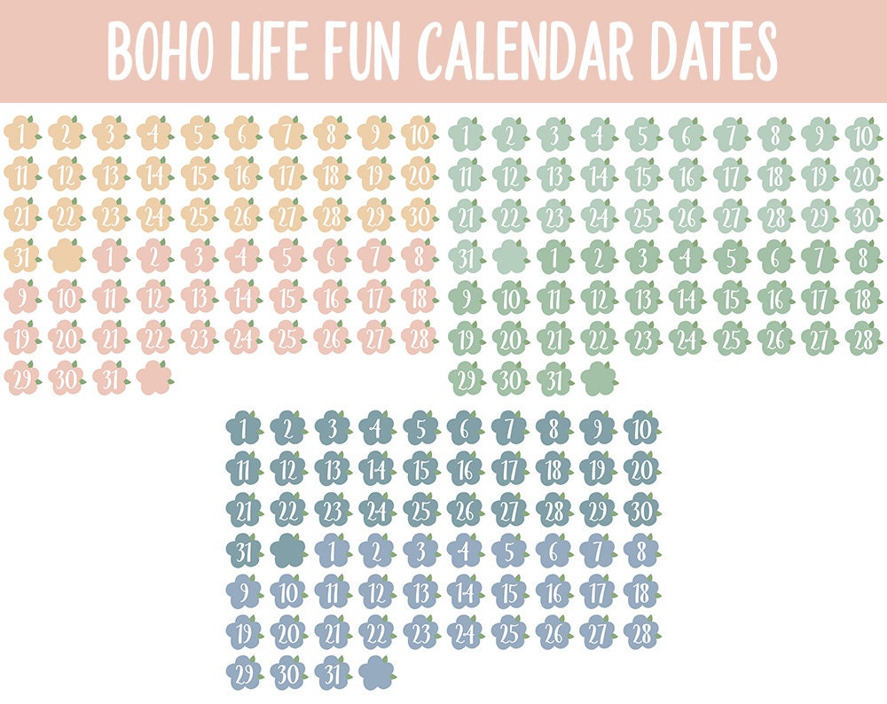 Boho Life Fun Calendar Date Digital Stickers | GoodNotes, iPad and Android