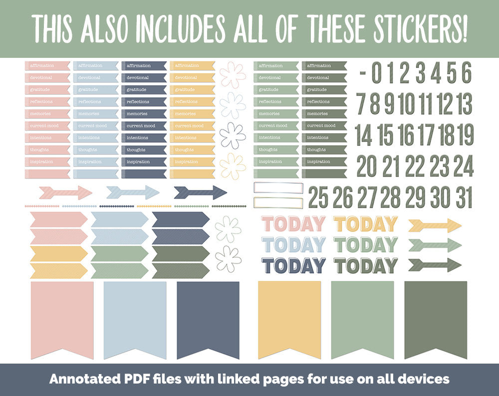 31 Day Digital Journal + Sticker Bundle | Focused Theme