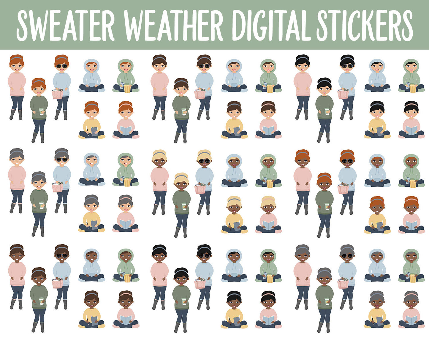 Sweater Weather Digital Sticker Mega Bundle | GoodNotes & iPad | September, Fall, Autumn, Papers, Work, Planner Girls, Adulting, Tasks