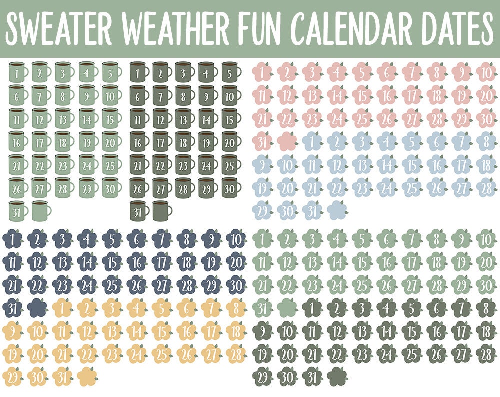 Sweater Weather Fun Calendar Date Digital Stickers | GoodNotes, iPad and Android