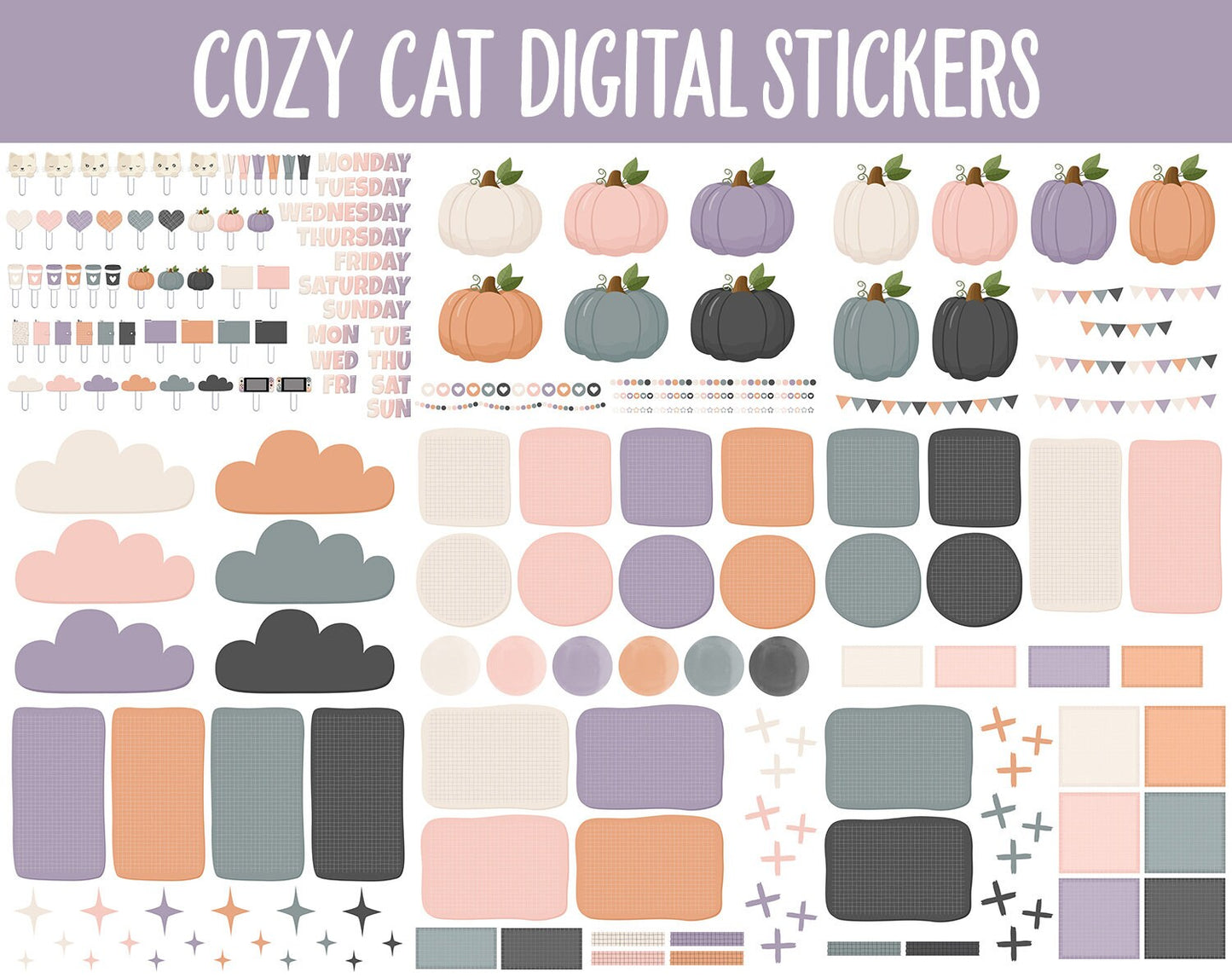 Cozy Cat Digital Sticker Mega Bundle | GoodNotes & iPad | October, Retro, Halloween, Kitty, Work, Kawaii, Adulting, Tasks