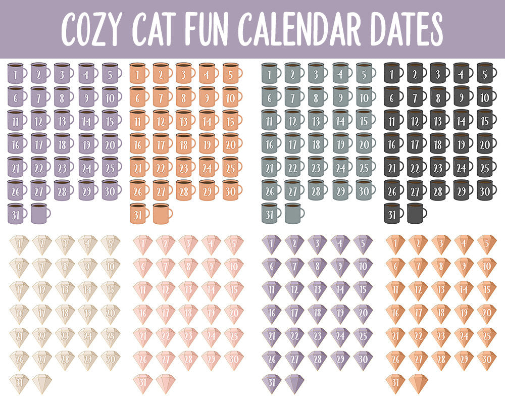 Cozy Cat Fun Calendar Date Digital Stickers | GoodNotes, iPad and Android