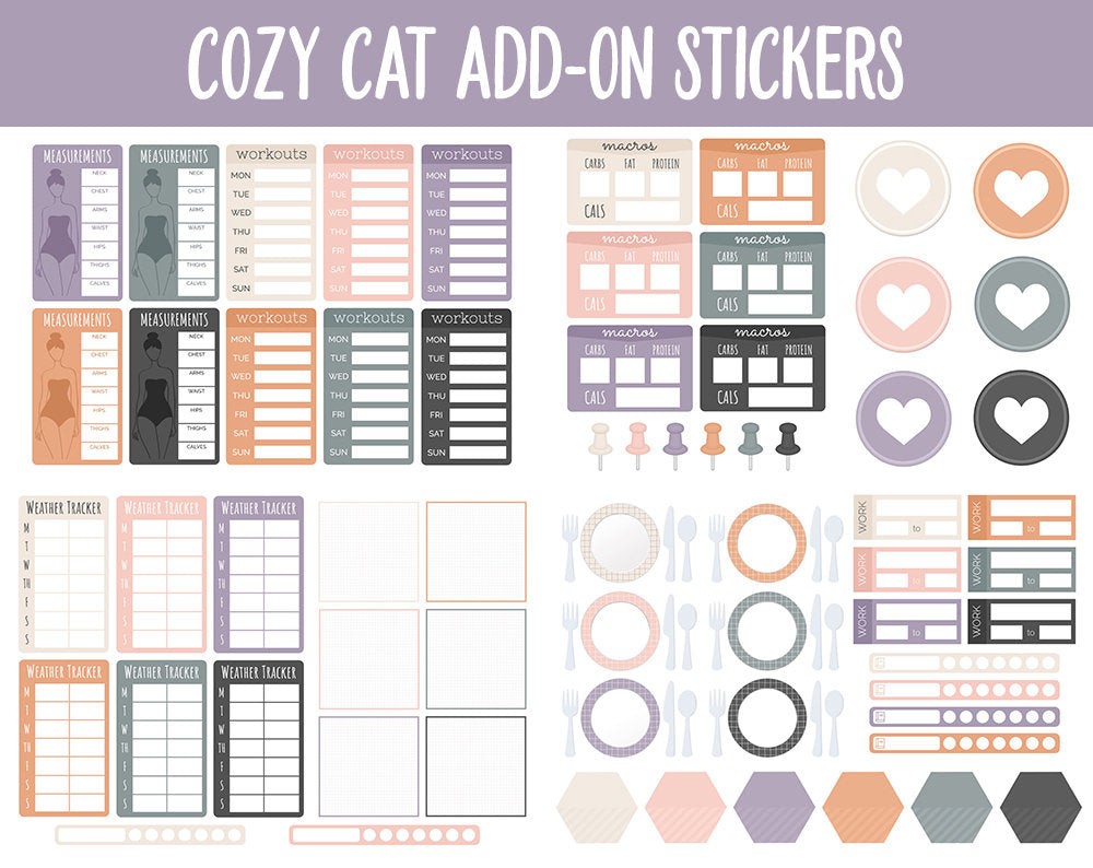 Cozy Cat Add-On Digital Stickers | GoodNotes & iPad | Trackers, Budget, Fitness, Health, Habits