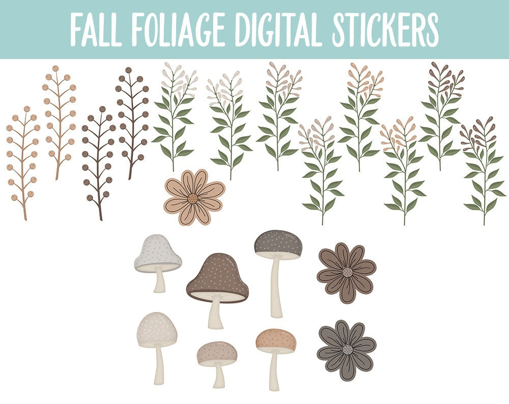 Fall Foliage Digital Planner Stickers | GoodNotes, iPad and Android | Fall, Leaves, Floral, Flowers, Boho, Botanical