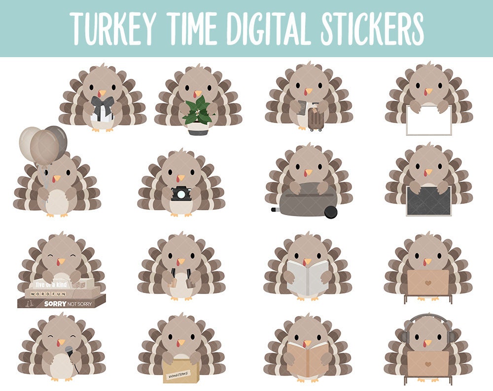 Turkey Time Digital Planner Stickers | GoodNotes, iPad and Android | Fall, November, Kawaii, Cleaning, Work, Tasks, Activities, Planning