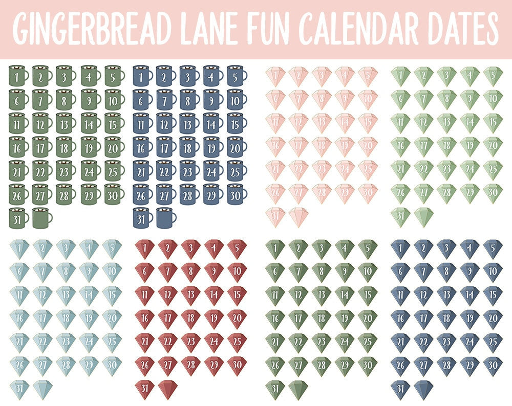 Gingerbread Lane Fun Calendar Date Digital Stickers | GoodNotes, iPad and Android | Festive