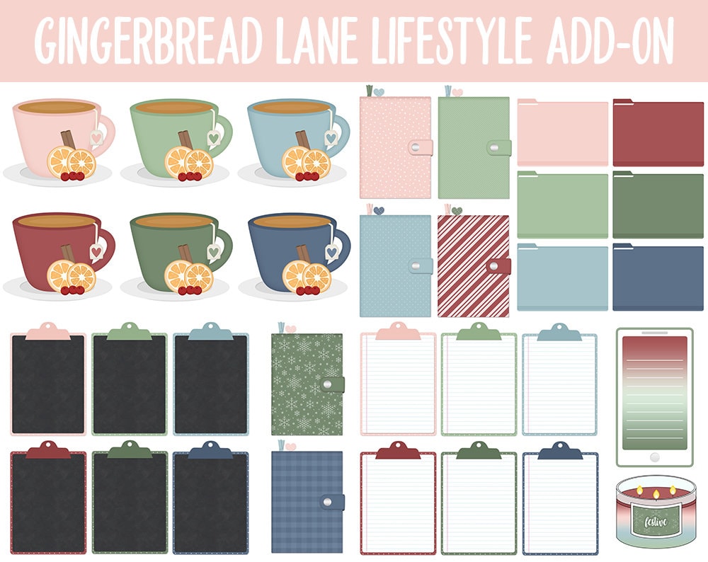 GIngerbread Lane Lifestyle Add-On Digital Stickers | GoodNotes & iPad | TV, Playlist, Travel, Reading, Work, Groceries