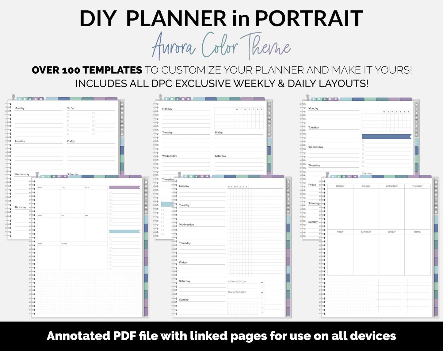DIY Portrait Digital Planner | Aurora Theme | Goodnotes, iPad & Android