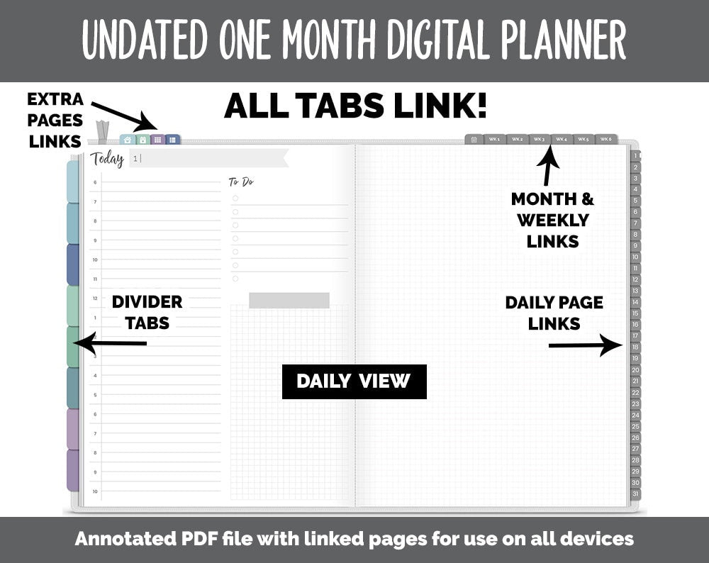 Undated One Month Digital Planner | Aurora Theme - Simple Life Weekly | GoodNotes, iPad & Android