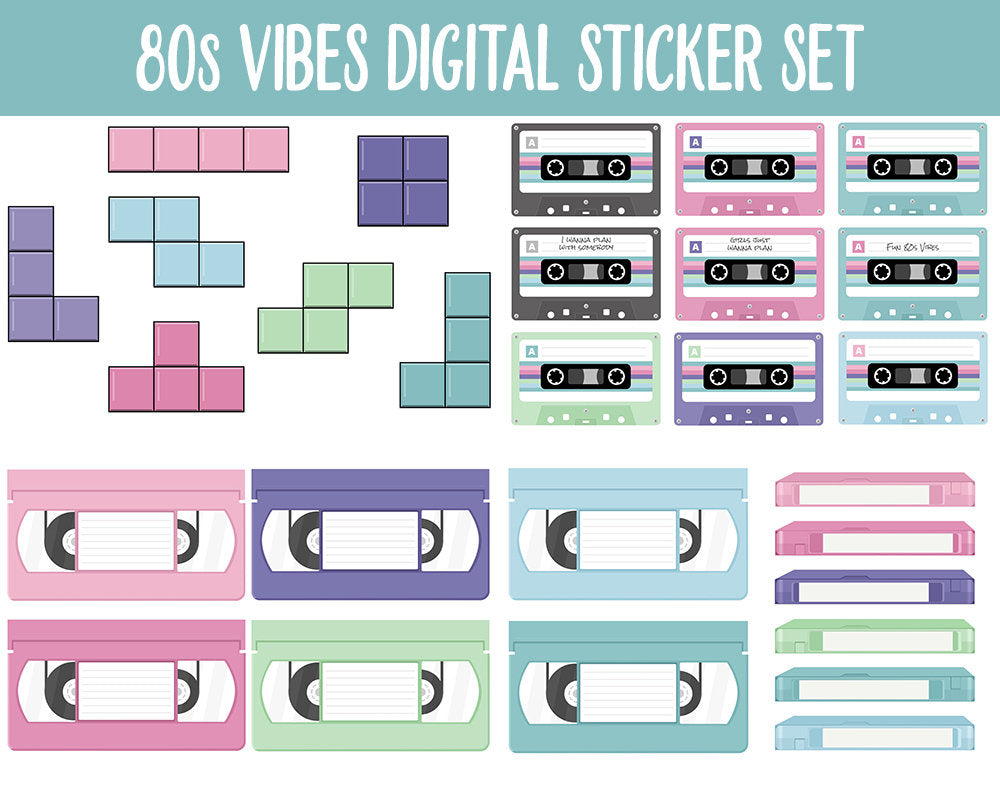 80s Vibes Digital Planner Stickers | Borealis Theme