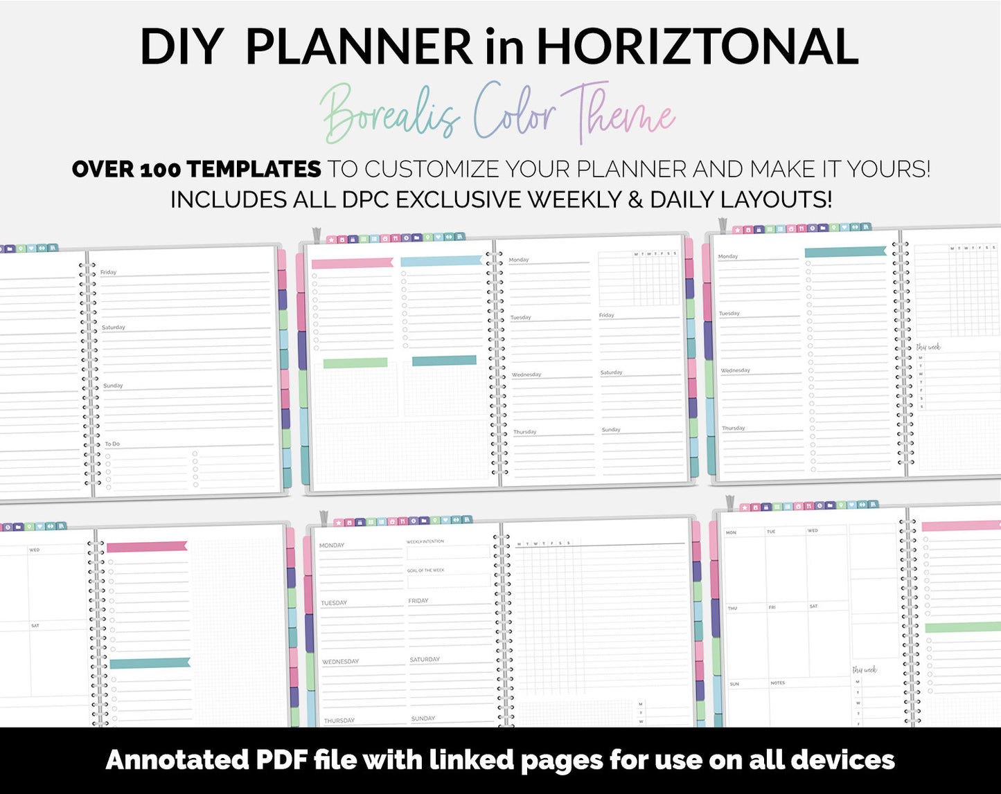 DIY Horizontal Digital Planner | Borealis Theme | Goodnotes, iPad & Android
