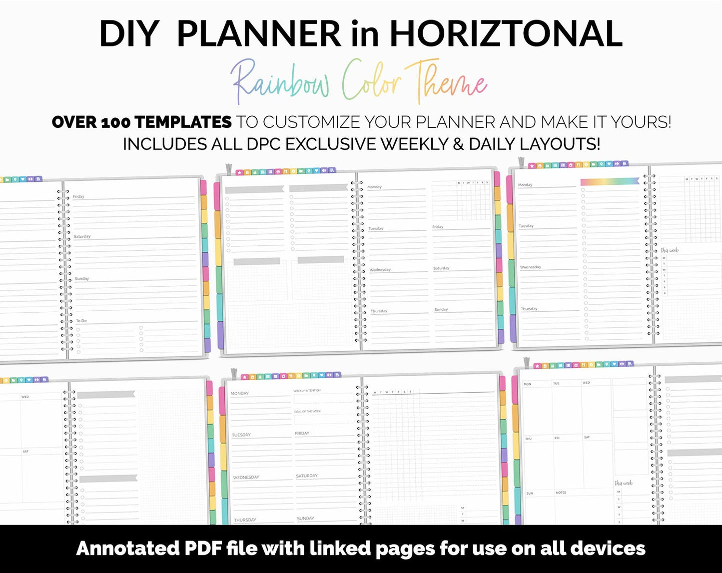 DIY Horizontal Digital Planner | Rainbow Theme | Goodnotes, iPad & Android