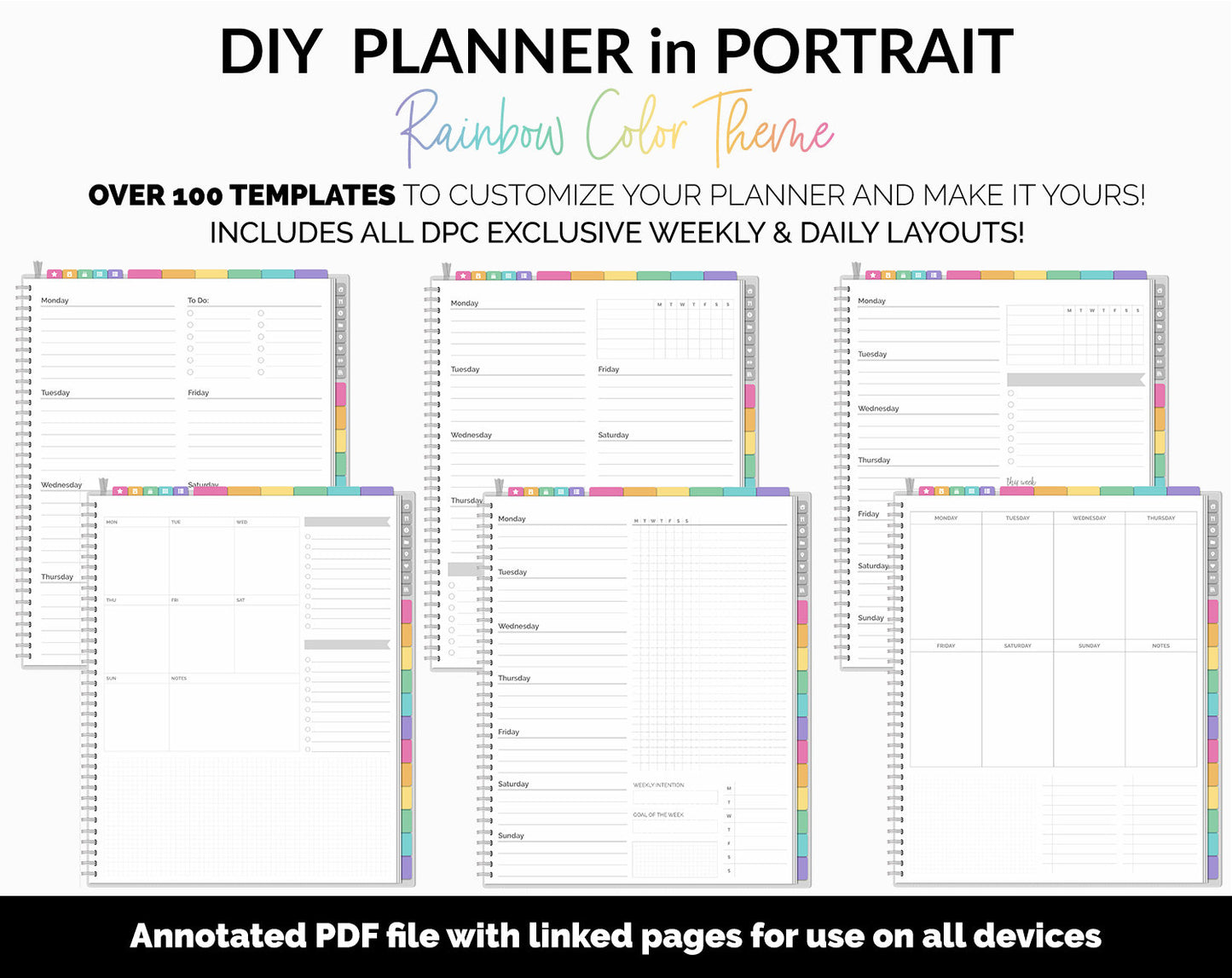 DIY Portrait Digital Planner | Rainbow Theme | Goodnotes, iPad & Android