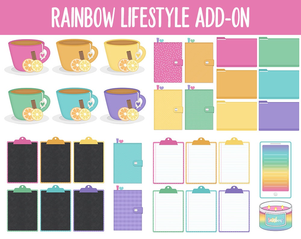 Rainbow Lifestyle Add-On Digital Stickers | GoodNotes & iPad | TV, Playlist, Travel, Reading, Work, Groceries