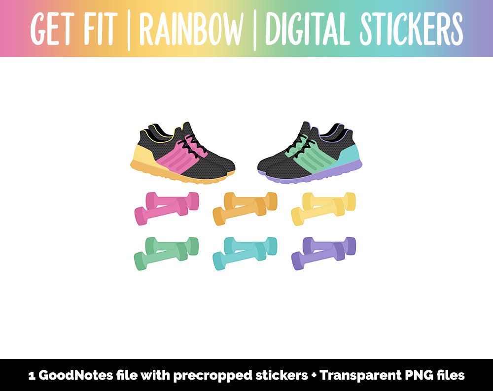 Get Fit Rainbow Digital Stickers | GoodNotes & iPad | Fitness, Health, Self-Care, Workout, Celeste, Unicorn