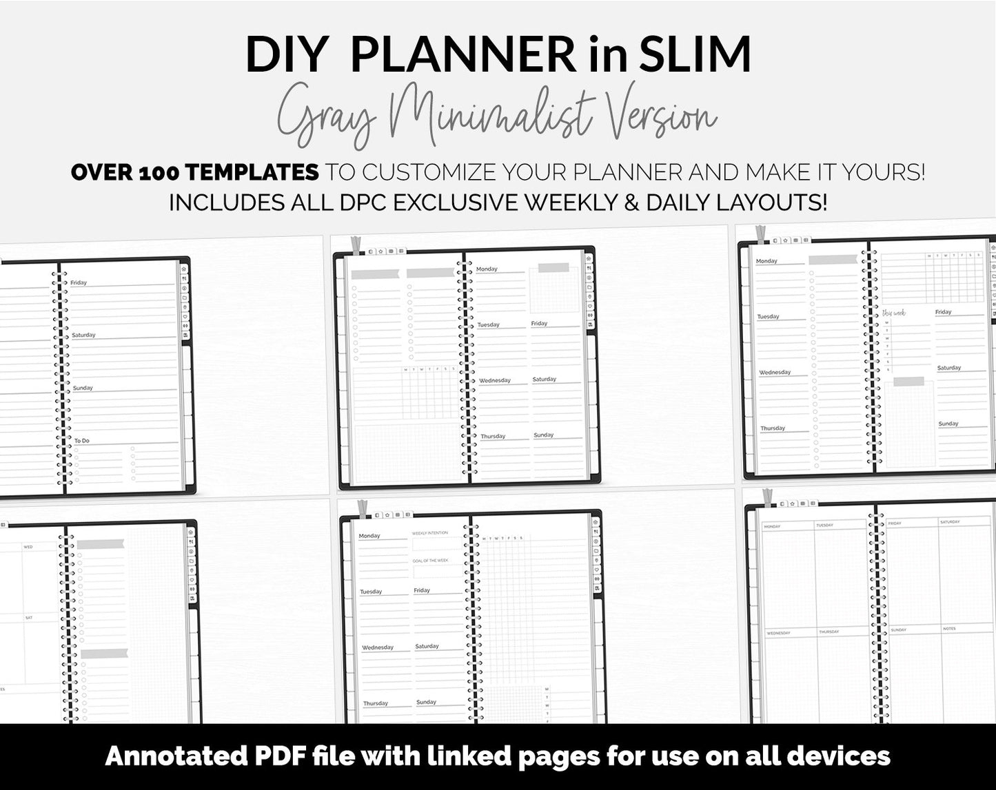 DIY Slim Digital Planner | Gray | Minimalist | Whiteout | GoodNotes, iPad & Android