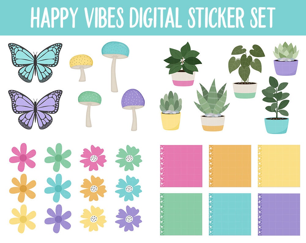 Happy Vibes Digital Planner Stickers | GoodNotes, iPad and Android | Rainbow Theme | Weather, Rainbows, Sunshine, Spring