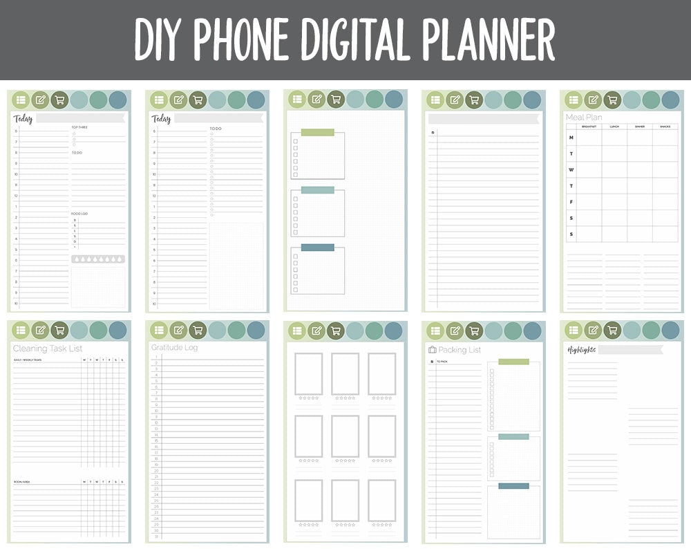 DIY Phone Digital Planner | Tranquil Theme | Goodnotes, iPad & Android