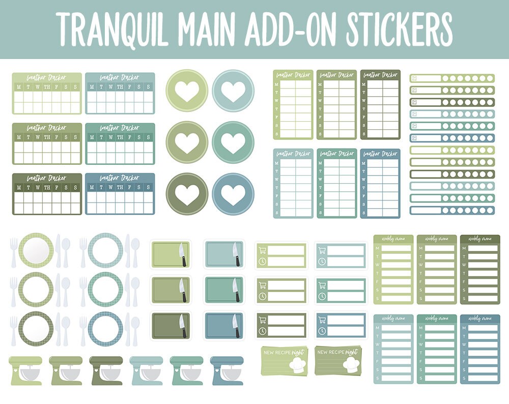 Tranquil Add-On Digital Stickers | GoodNotes & iPad | Trackers, Budget, Meal Planning, Health, Habits