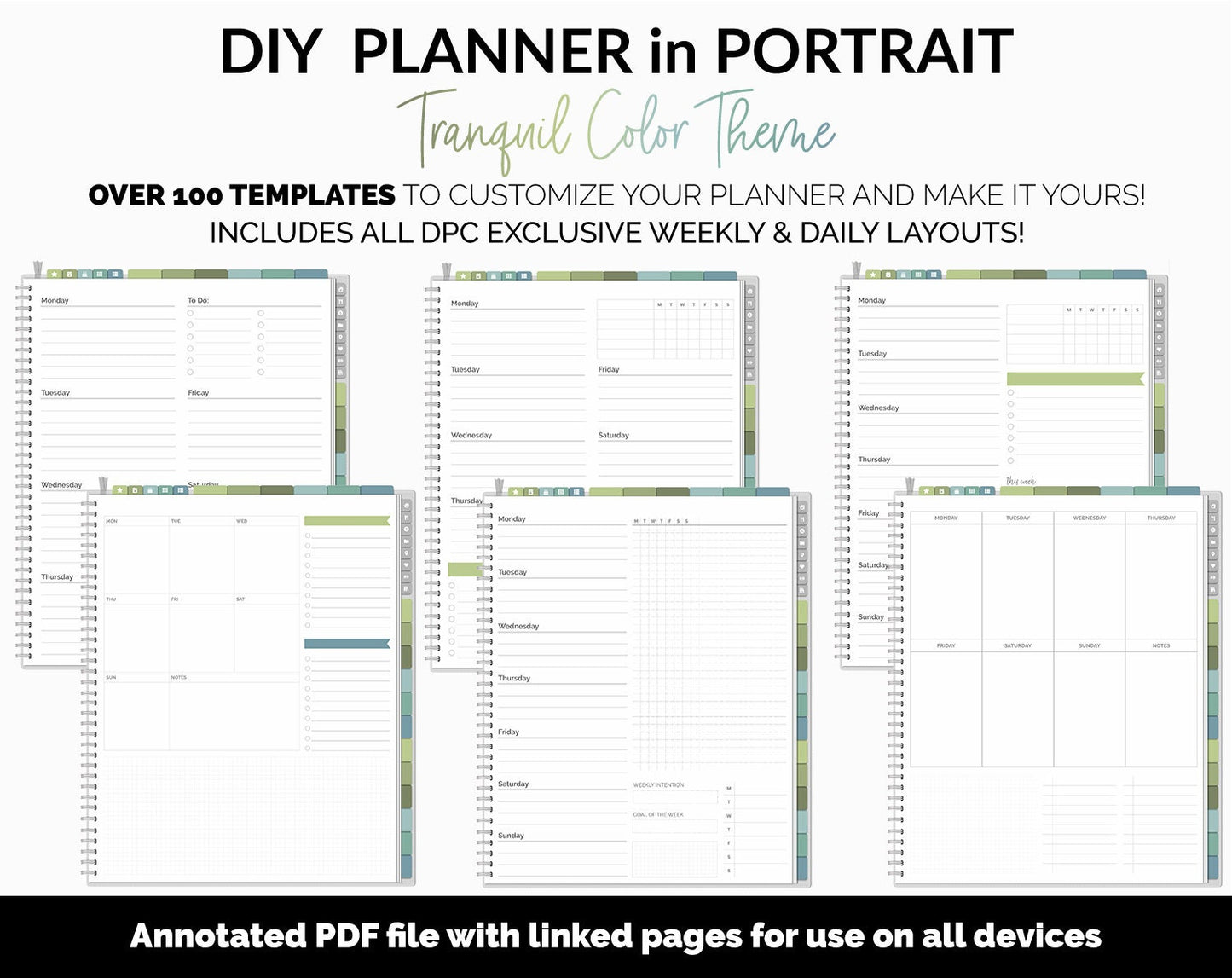 DIY Portrait Digital Planner | Tranquil Theme | Goodnotes, iPad & Android