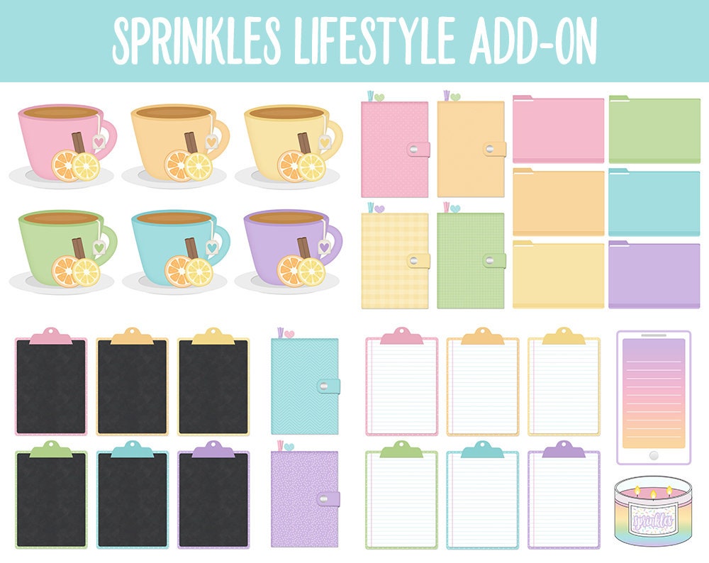 Sprinkles Lifestyle Add-On Digital Stickers | GoodNotes & iPad | TV, Playlist, Travel, Reading, Work, Groceries