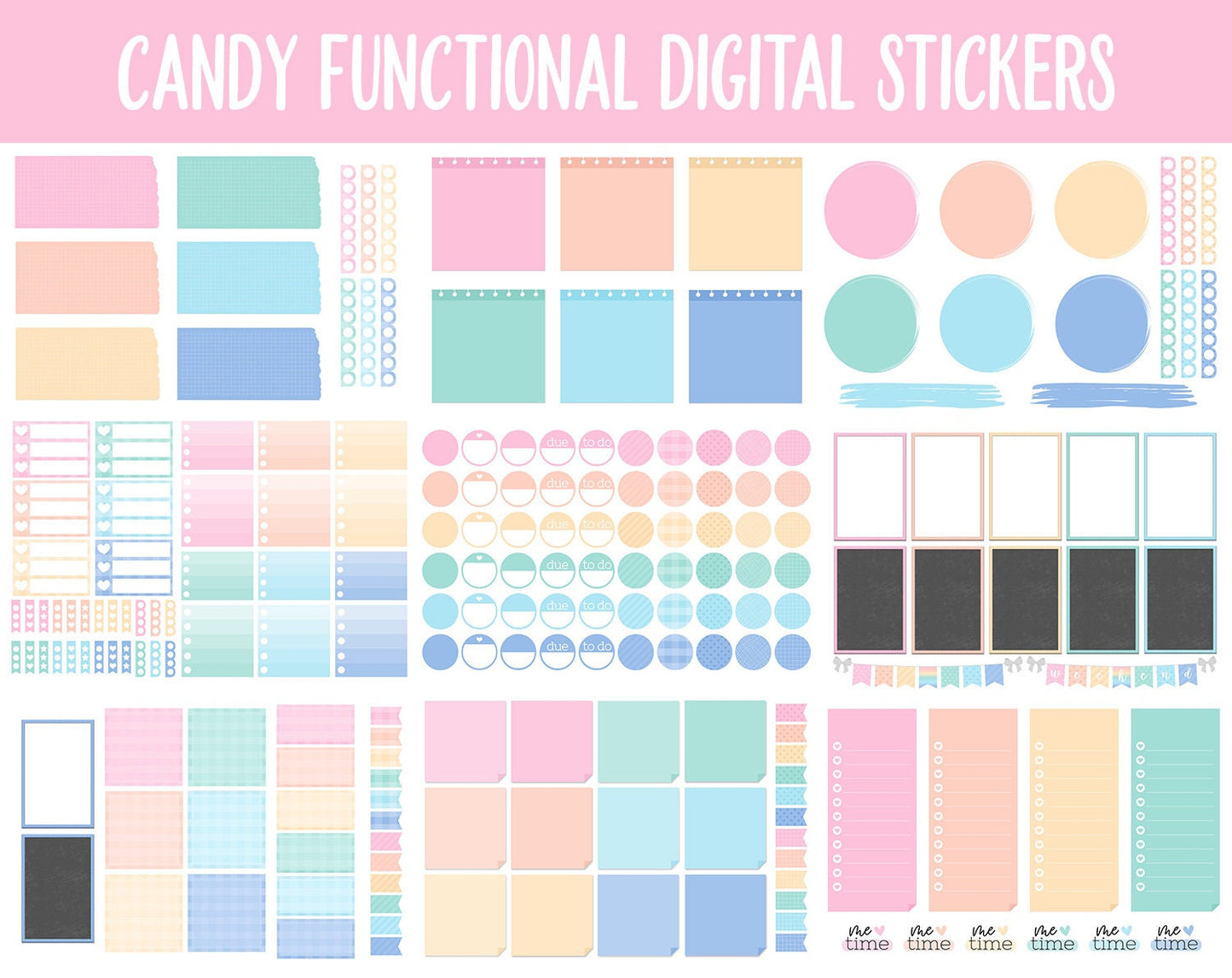 Candy Functional Digital Sticker Set | GoodNotes, iPad & Android | Papers, Sticky Notes, Chores, Work, Adulting, Tasks, Dates